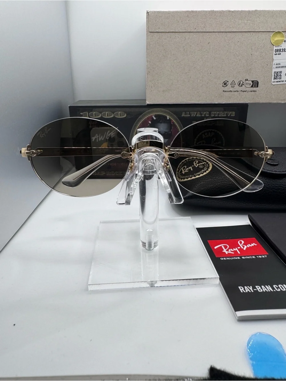 Ray-Ban Gold Frame Sunglasses with Brown Lenses and Gold Accents